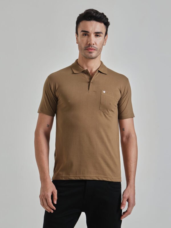 Men’s Solid Brown Polo T-Shirt with Chest Pocket