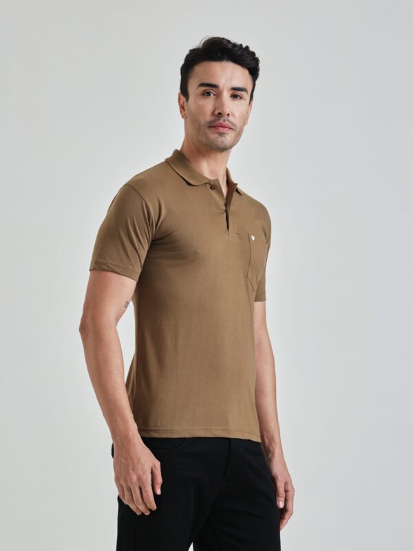 Men’s Solid Brown Polo T-Shirt with Chest Pocket