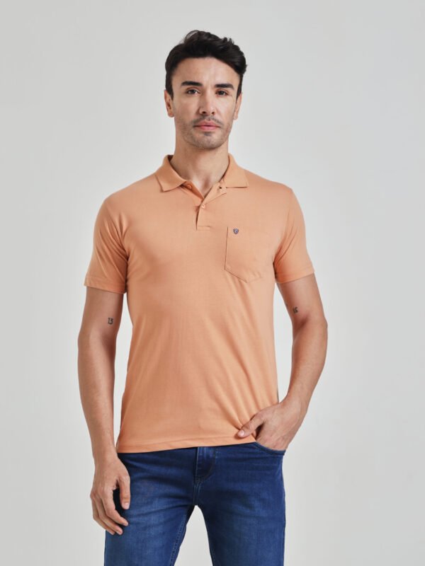 Men’s Solid Peach Polo T-Shirt with Chest Pocket