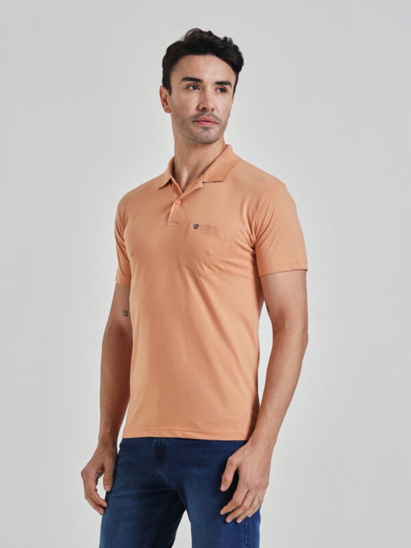 Men’s Solid Peach Polo T-Shirt with Chest Pocket