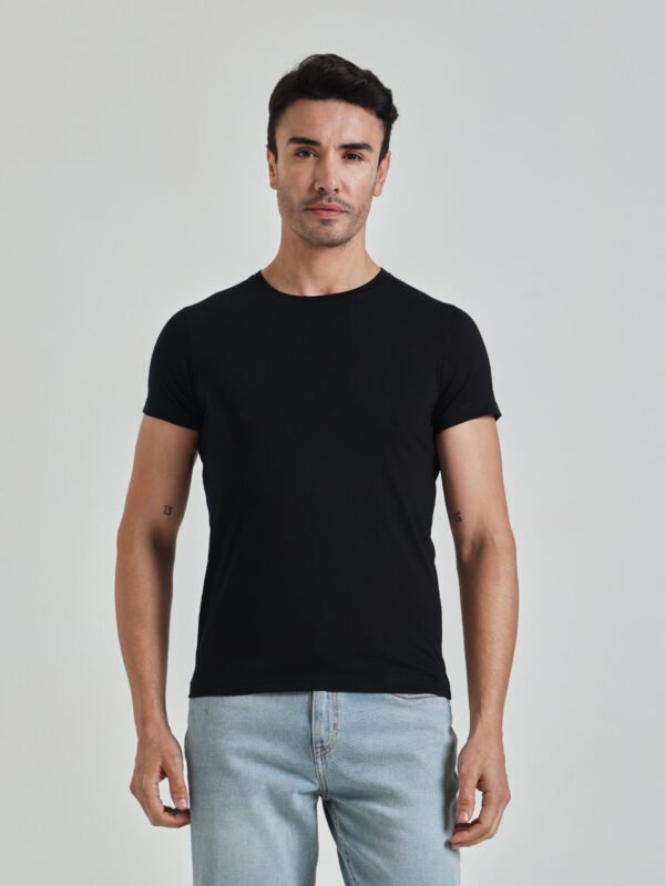 Men’s Solid Black Crew Neck Slim Fit T-Shirt