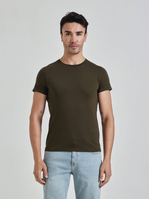 Men’s Solid Olive Green Crew Neck Slim Fit T-Shirt