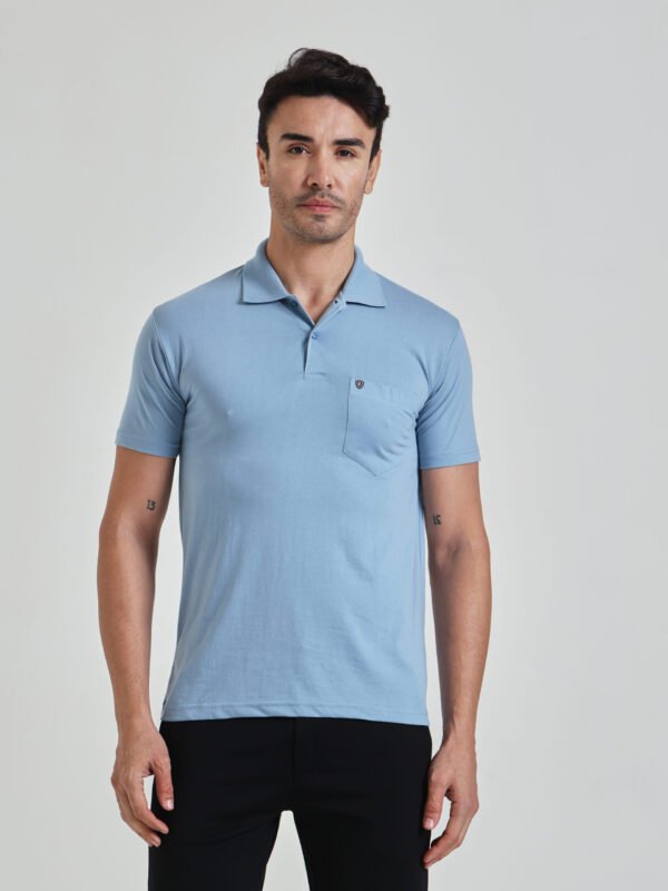 Men’s Solid Light Blue Polo T-Shirt with Chest Pocket