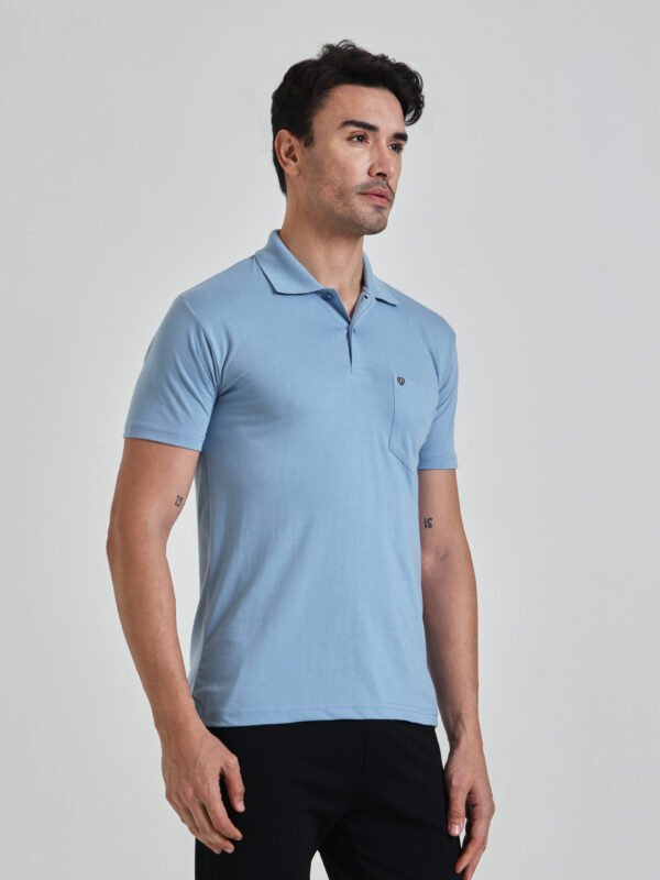 Men’s Solid Light Blue Polo T-Shirt with Chest Pocket